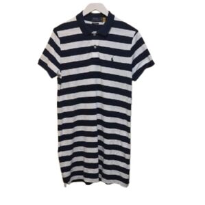 Polo By Ralph Lauren Navy and White Rugby Striped Mini Preppy Dress Size L